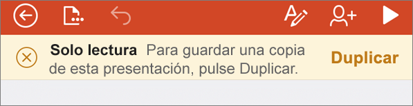 Muestra la notificación de solo lectura después de abrir un archivo ODF en PowerPoint para iPhone