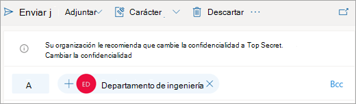 Captura de pantalla de una sugerencia sobre una etiqueta de confidencialidad recomendada