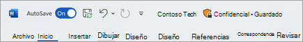 Captura de pantalla de la barra de título de un archivo con una etiqueta Confidencial.