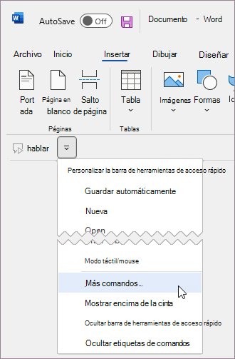 Agregar un comando personalizado a la barra de herramientas de acceso rápido