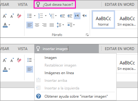 Muestra el cuadro de búsqueda Información en la cinta de Word Online.