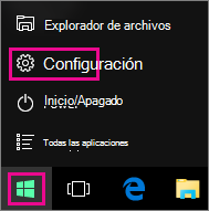 Ir a Configuración desde Inicio en Windows 10