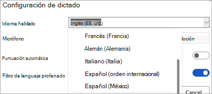 Idiomas en los que puede dictar