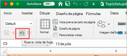 Muestra la hoja de cálculo de Excel