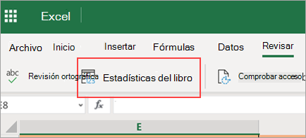 Muestra la opción de menú Estadísticas del libro