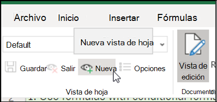 El botón Nuevo en el grupo Vistas de hoja