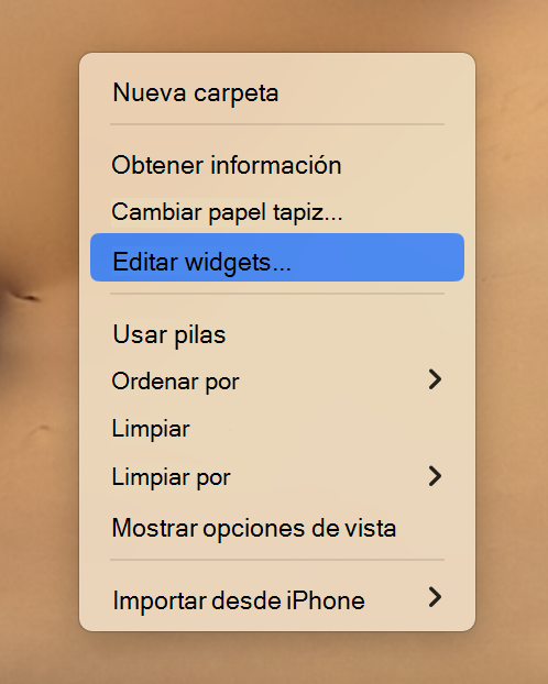 Punto de entrada para agregar widgets a mac