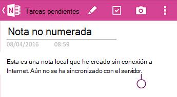 Una nota no sincronizada en OneNote para Android