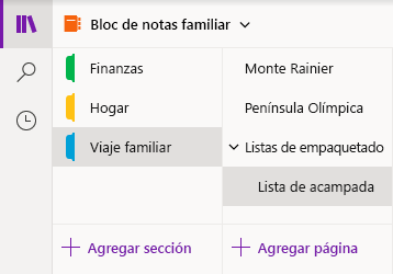 Interfaz de navegación en OneNote para Windows 10