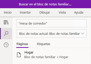 Buscar una frase de texto en OneNote para Windows 10