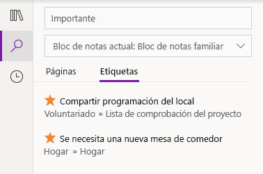 Etiquetar resultados de búsqueda en OneNote para Windows 10