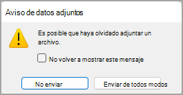 Imagen del cuadro de diálogo Aviso de datos adjuntos.