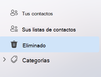 Captura de pantalla que muestra la barra de navegación izquierda en la aplicación de People en el nuevo Outlook