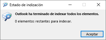 Estado de indexación de la búsqueda de Outlook