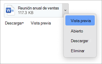 En el menú desplegable, selecciona Vista previa, Abrir, Descargar (o Guardar como...) y Quitar