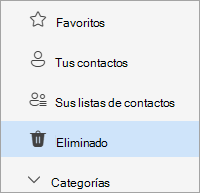 Captura de pantalla de People lista de carpetas con la opción Carpeta eliminada seleccionada