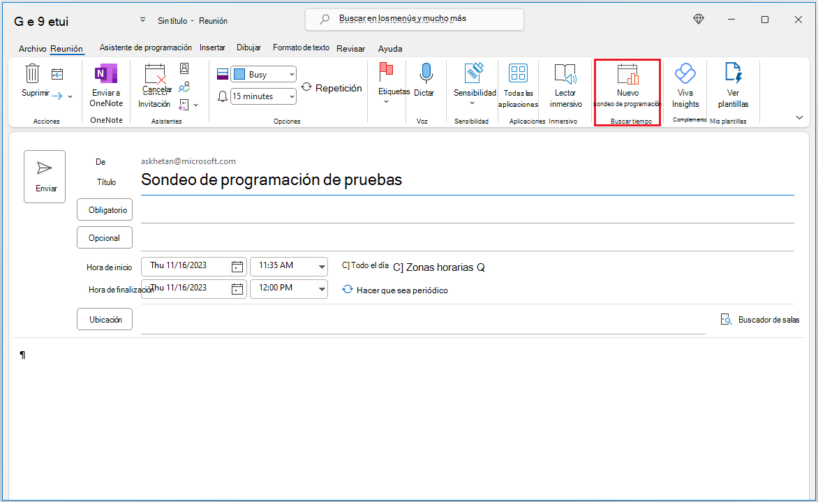Cree un sondeo de programación en Calendar formulario de redacción de eventos.