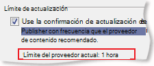 Configuración Límite de actualización de fuentes RSS