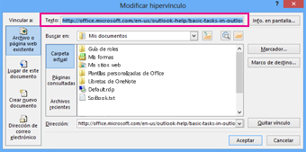 Cuadro de diálogo Modificar hipervínculo