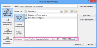 Cuadro de diálogo Insertar hipervínculo