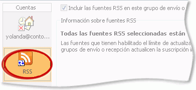 RSS en un grupo de envío o recepción