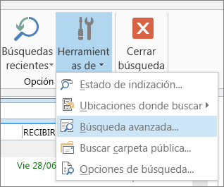 Opción Búsqueda avanzada de Herramientas de búsqueda