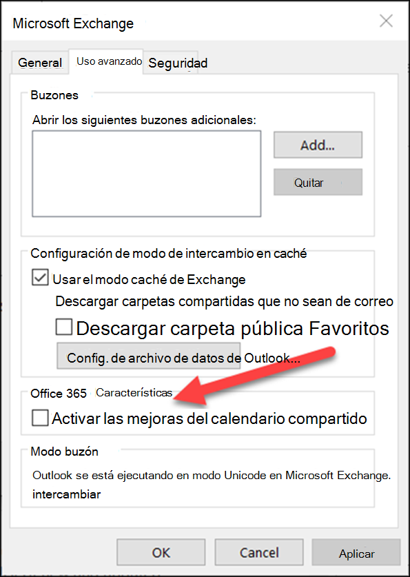 Puede activar las mejoras del calendario compartido con una casilla.
