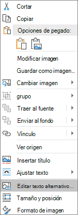 Menú contextual Texto alternativo para imágenes en Outlook para Windows
