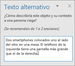 Panel texto alternativo en Outlook para Windows.