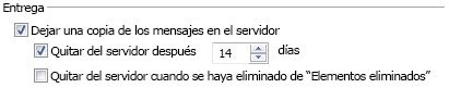 Sección Entrega de la pestaña Avanzadas del cuadro de diálogo Configuración de correo electrónico de Internet
