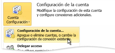 la cuenta Configuración de la cuenta en la vista Backstage