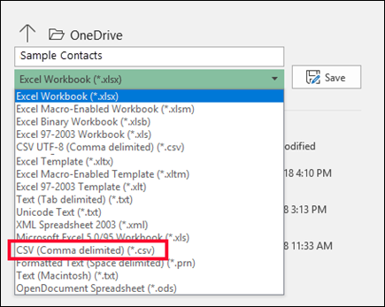 Guarde el archivo de Excel como archivo CSV.