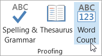 Haga clic en Word Contar en la pestaña Revisar