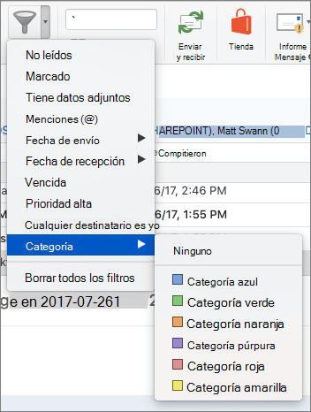 Menú desplegable filtro