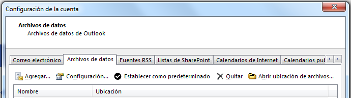 La pestaña Archivos de datos muestra todas sus cuentas.