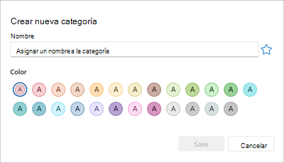 Panel para crear una nueva categoría de color