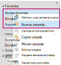 Puede crear una subcarpeta con el menú contextual.