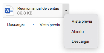 En el menú desplegable, seleccione vista previa, abrir o descargar