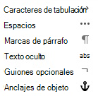 Estos son los caracteres de formato disponibles en los mensajes de correo electrónico.