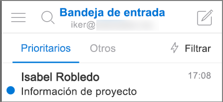 Imagen del aspecto de Outlook en un dispositivo iPhone.