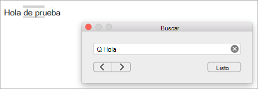 Muestra los resultados de la búsqueda en el cuadro de diálogo Buscar y la primera instancia del término de búsqueda resaltado en el elemento de Outlook