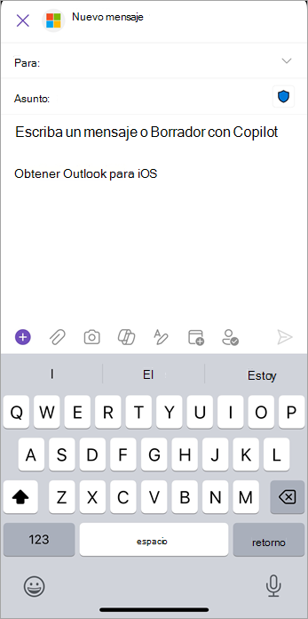 Seleccione el icono de adjuntar (clip) para agregar archivos o imágenes al correo electrónico.