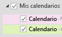 Sus calendarios se muestran en Mis calendarios. Seleccione las casillas de los calendarios que desea ver.
