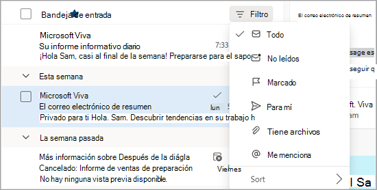 Imagen que muestra las opciones de filtro a través del menú desplegable.