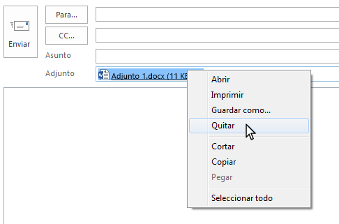 La opción Quitar se encuentra en el menú contextual.