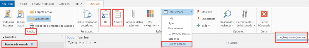 Ejemplo de opciones de herramienta de búsqueda