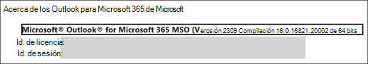 Captura de pantalla que muestra el nombre del producto, la versión que ejecutas y si es de 32 o 64 bits.