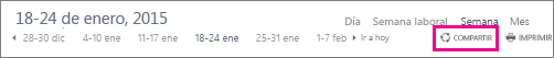 Botón Compartir en la parte superior de la ventana del calendario