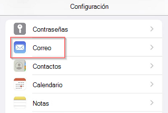 Captura de pantalla configurar el correo electrónico con la aplicación Correo de iOS una captura