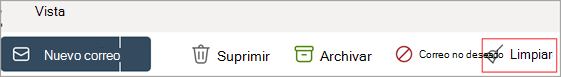 Imagen que muestra un barrido con un contorno rojo en la nueva cinta de opciones de Outlook para Windows